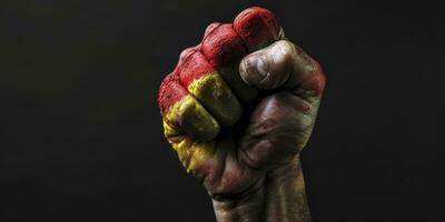 ai generado negro historia mes bandera. mano en negro antecedentes. negro historia mes africano americano historia celebracion bandera. foto