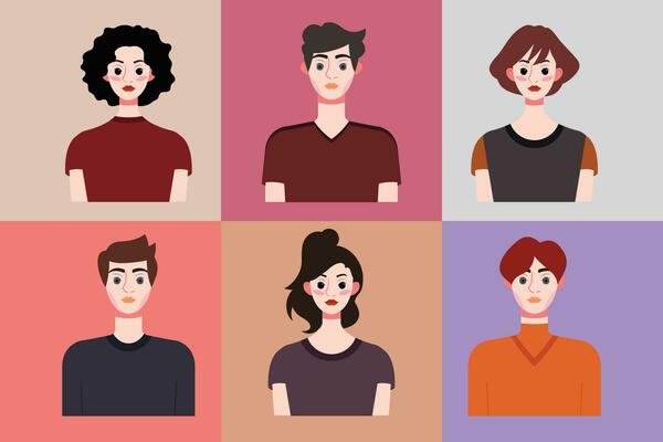 Set of avatars of young people in flat style. Vector illustration
