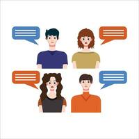 Group of people with speech bubbles. Vector illustration in flat style.