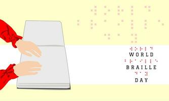 World Braille Day on January 4. Illustration of hand reading a braille book. vector