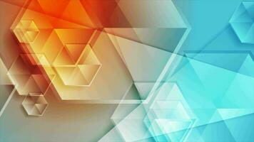 Blue orange concept video animation with glossy hexagons