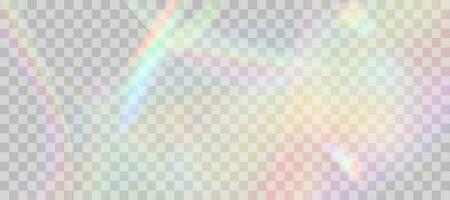 Blurred rainbow refraction overlay effect. Light lens prism effect. Holographic reflection, crystal flare leak shadow overlay. Vector abstract illustration.