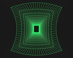 Cyberpunk perspective tunnel. Cyber geometry y2k element. Isolated style on black background. Vector trendy illustration.