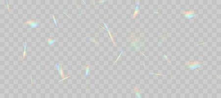 Blurred rainbow refraction overlay effect. Light lens prism effect. Holographic reflection, crystal flare leak shadow overlay. Vector abstract illustration.