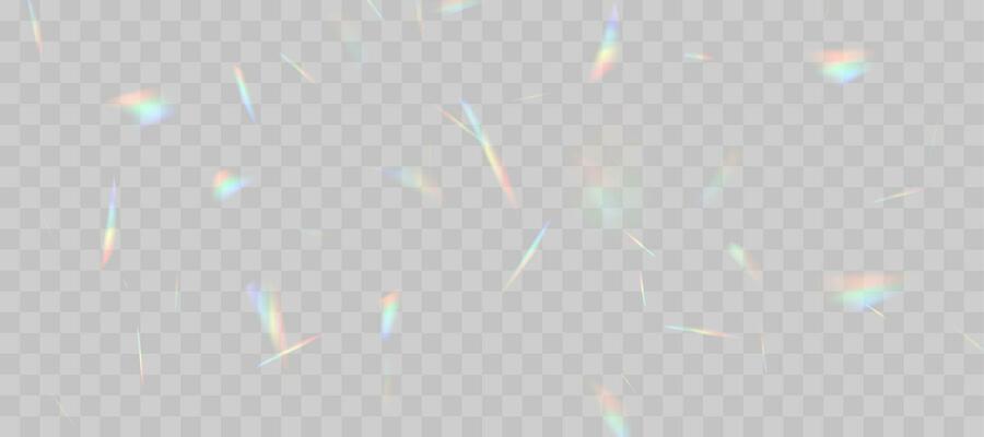 Blurred rainbow refraction overlay effect. Light lens prism effect. Holographic reflection, crystal flare leak shadow overlay. Vector abstract illustration.