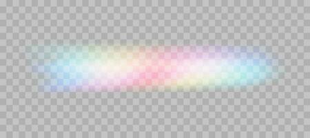 Blurred rainbow refraction overlay effect. Light lens prism effect. Holographic reflection, crystal flare leak shadow overlay. Vector abstract illustration.