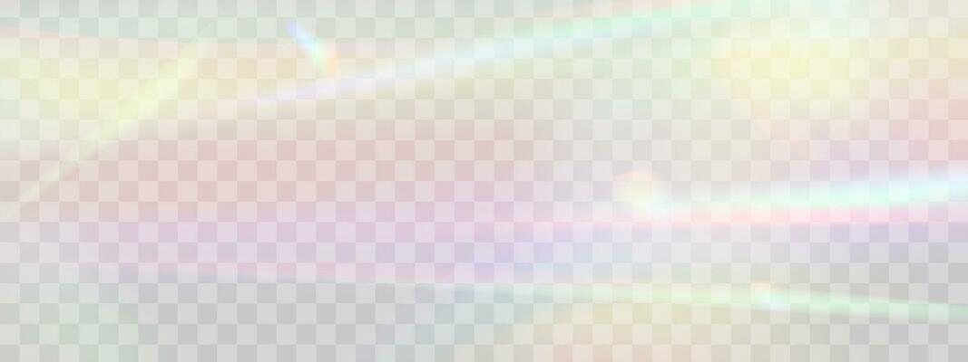 Blurred rainbow refraction overlay effect. Light lens prism effect. Holographic reflection, crystal flare leak shadow overlay. Vector abstract illustration.