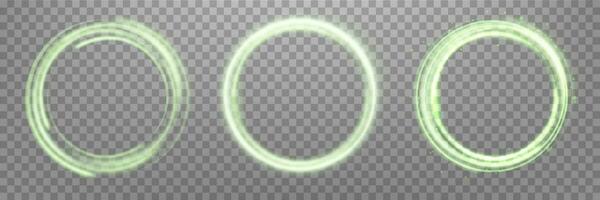 Green magic ring with glowing. Neon realistic energy flare halo ring. Abstract light effect. Vector illustration.