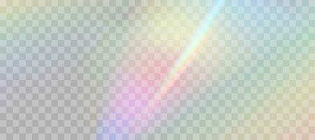 Blurred rainbow refraction overlay effect. Light lens prism effect. Holographic reflection, crystal flare leak shadow overlay. Vector abstract illustration.