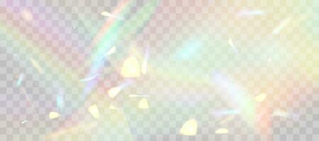 Blurred rainbow refraction overlay effect. Light lens prism effect. Holographic reflection, crystal flare leak shadow overlay. Vector abstract illustration.