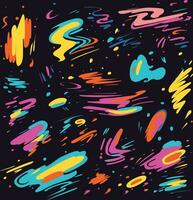 Abstract Colorful Brushed Strokes on a Dark Background. Hand Drawn Elements, Yellow and Violet, Quirky Shapes,Turquoise and Pink, Graffiti-Influenced Style vector