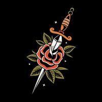 OLD SCHOOL TATTOO-5dagger and rose Vector old school tattoo vintage tattoo style illustration