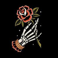 skeleton hand holding a rose vector old school tattoo vintage tattoo style illustration