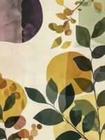 AI generated Simple botanical detail mid-century watercolor design symmetrical print, rounded forms. photo