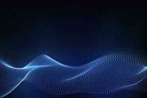 AI generated Dynamic blue particle wave. Abstract sound visualization. Digital structure of the wave flow of luminous particles. AI Generated. photo