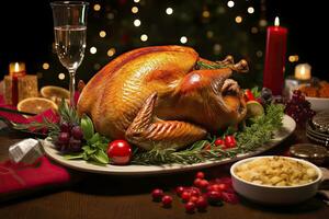 AI generated Christmas turkey dinner. AI Generated photo