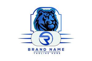 r Tigre logo azul diseño. vector logo diseño para negocio.