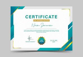 Green and gold geometric effect achievement certificate template Vector blank design achievement certificate template