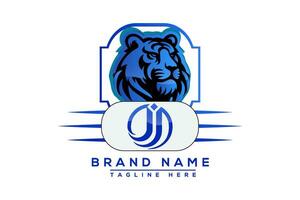 J Tiger logo Blue Design. Vector logo design for business.