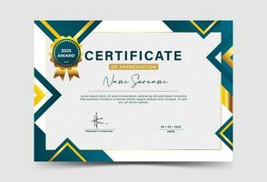 Dark green and gold geometric effect achievement certificate template. Memphis. Modern template vector