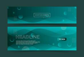 Modern banner background. 2 collection. Green gradation. Wave effect style . Memphis. Set. Advertising. Business vector