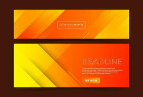 Modern banner background. Colorful. Orange and yellow bright gradation. Set collection. Slash pattern. Memphis . Vector