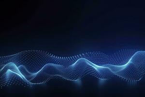 AI generated Dynamic blue particle wave. Abstract sound visualization. Digital structure of the wave flow of luminous particles. AI Generated. photo