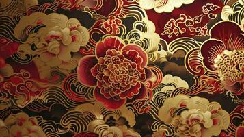 AI generated Chinese auspicious cloud pattern with red and gold themes. photo