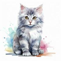 AI generated Watercolor cat clip art on white background. AI Generated photo