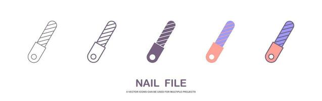 Nail File Icon, Nail Edge Grinder, Shaper, Smother Vector Art Illustration. 5 different styles