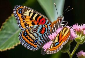 ai generado un mariposa es sentado en un planta con hojas foto