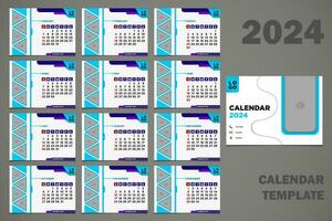 Vector Desk Calendar 2024 Abstract Blue Light Color Template