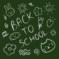 Chalk doodle cartoon hand drawn on blackboard. back to school concept vector