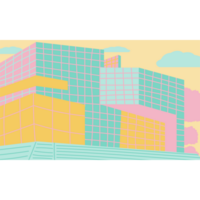 AI generated a cartoon building with colorful windows and a sky png