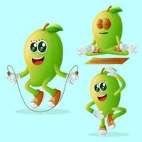 Cute manggo characters exercising vector