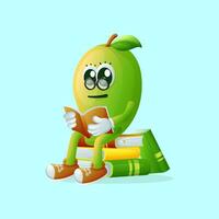 Cute manggo character wearing glasses and reading a book vector