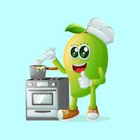 Cute manggo character cooking on a stove vector