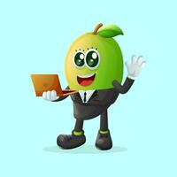 Cute manggo character typing on a computer vector