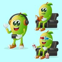 Cute manggo characters enjoying leisure activities vector