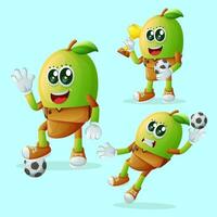 Cute manggo characters playing soccer vector