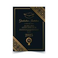Luxury dark graduation invitation template with ornament border vector