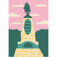 AI generated a cartoon drawing of a statue in front of a pink sky png