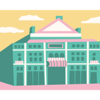 AI generated a cartoon building with a pink and green facade png