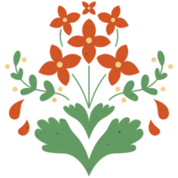 AI generated a flower design with green leaves and red flowers png