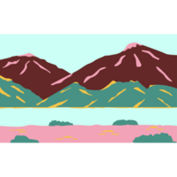 AI generated a cartoon mountain landscape with a lake and mountains png