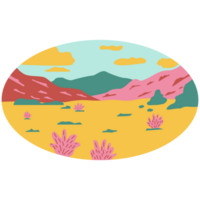 ai generado un Desierto paisaje con montañas y flores en un transparente antecedentes png