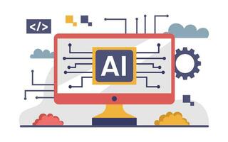 Artificial intelligence Technology or AI Flat Concept Illustration vector