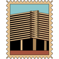 AI generated a stamp with a building on it png