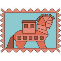 ai generiert ein Briefmarke mit ein Pferd und ein Haus auf es png