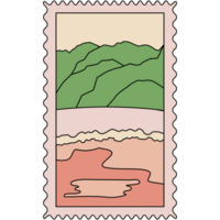 AI generated a postage stamp with a mountain and a river png